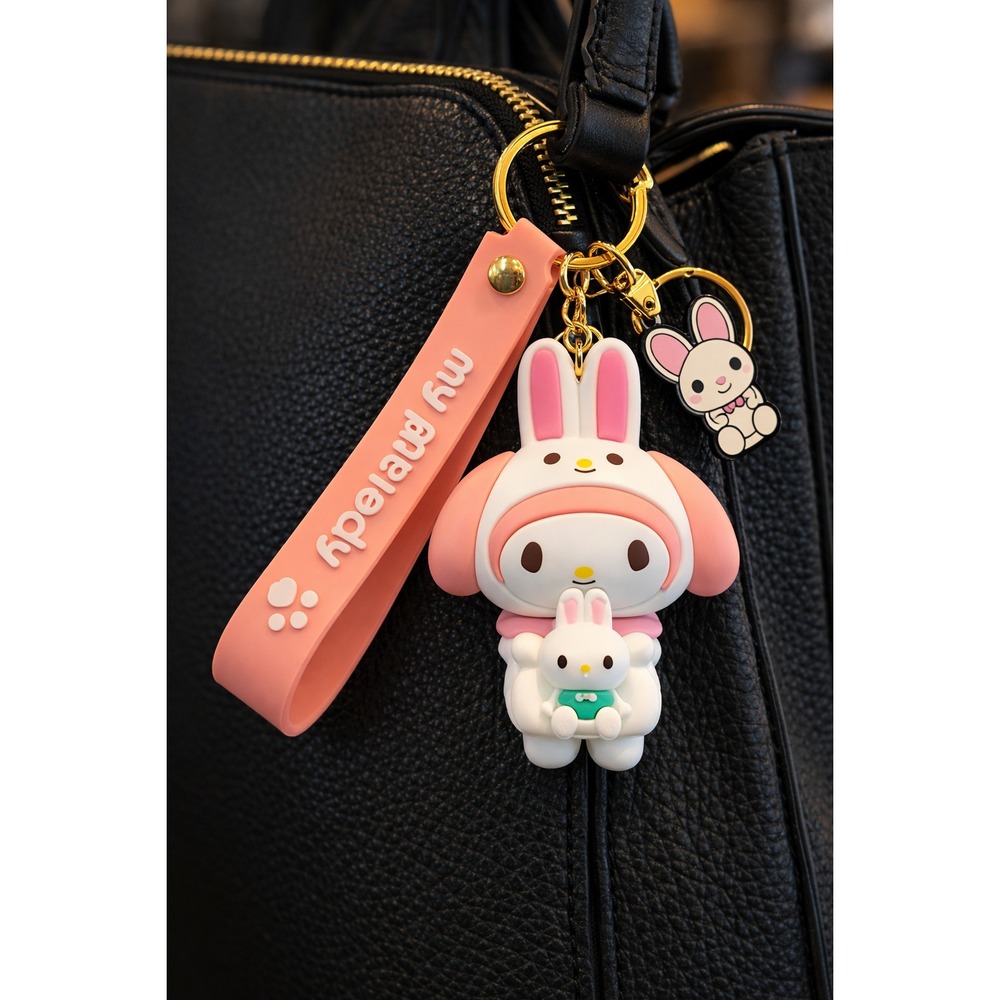 MY MELODY SANRIO Keychain Wristlet Bunny Charm Pink Silicone